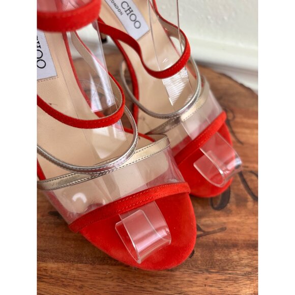 JIMMY CHOO Lang lance Patent Leather Red Strappy Sandal Heels 39.5-9 - Picture 13 of 13